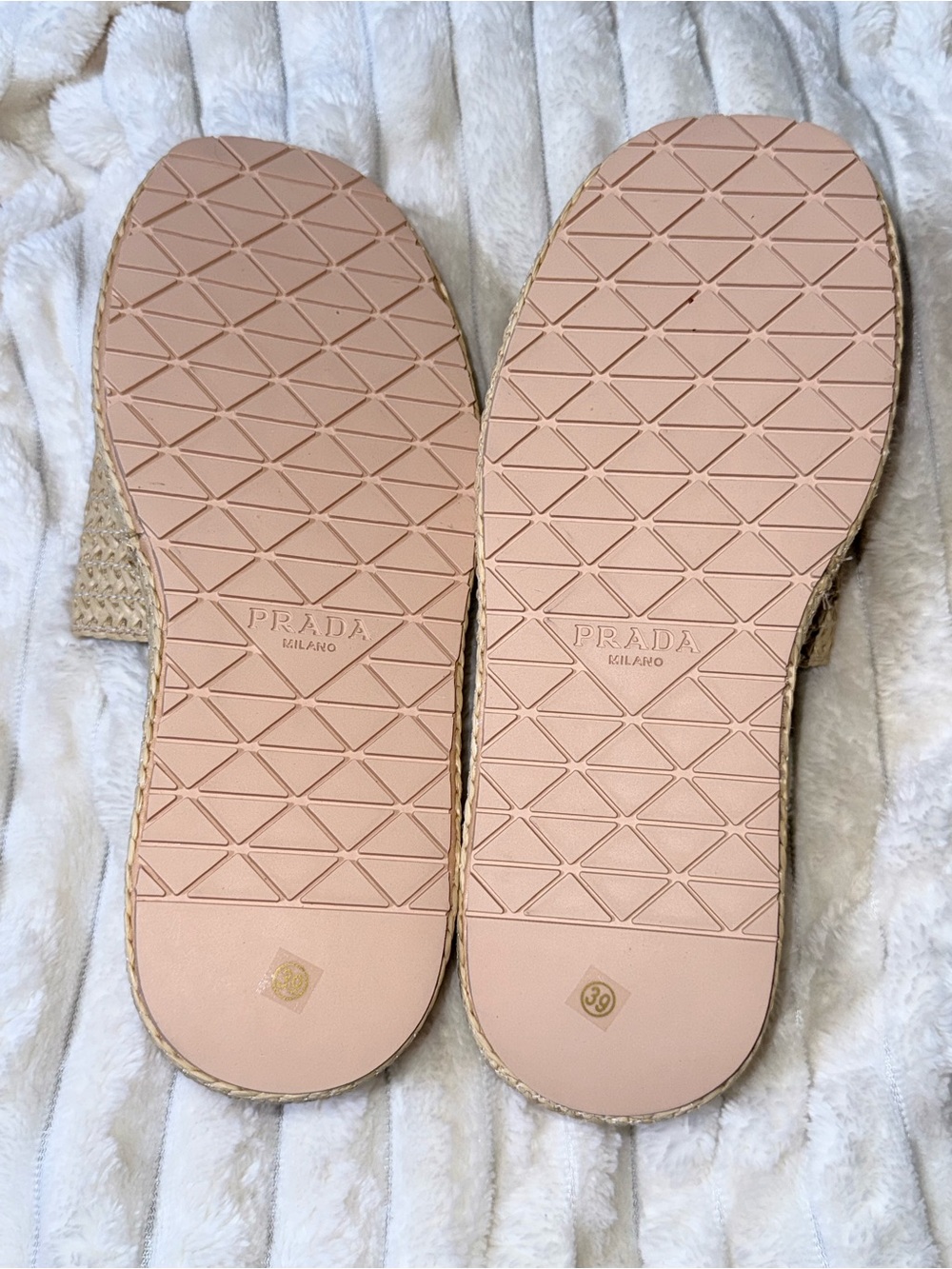 Prada Beige Straw Slide Sandals with Logo Plaque - Picture 5 of 6